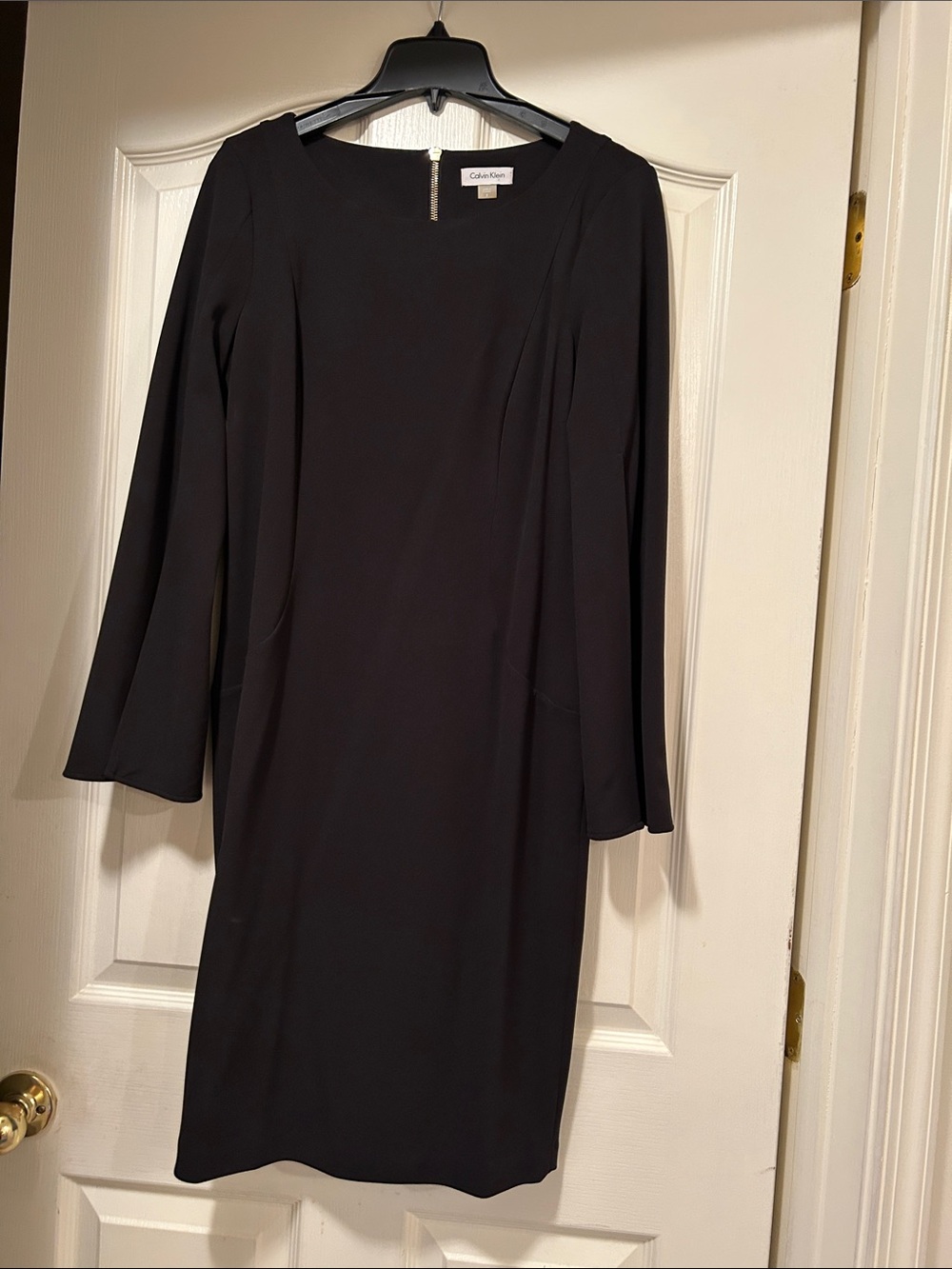 Calvin Klein Black Long-Sleeve Sheath Dress with Scoop Neck